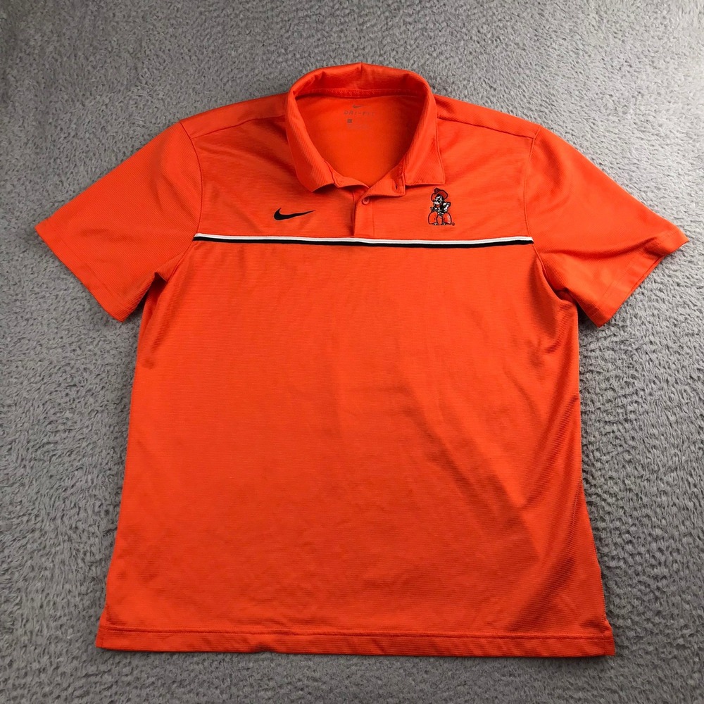 Nike Polo Shirt Mens L Orange Oklahoma State Cowboys OSU Pistol Pete NCAA